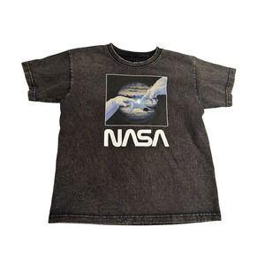 NASA Black Acid Washed Kids T-shirt Size 8 XS